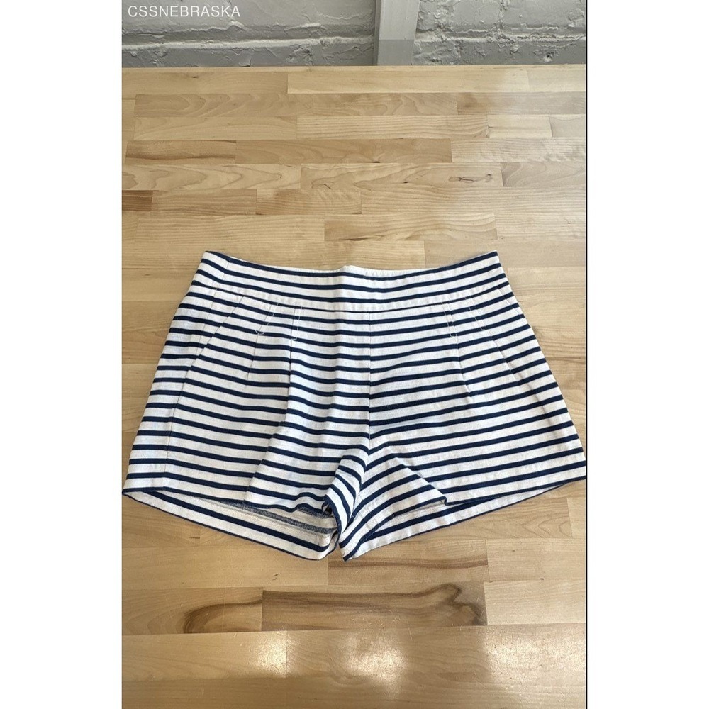 J.Crew Women's Navy White Striped Cotton Linen High Rise‎ Shorts Size 8